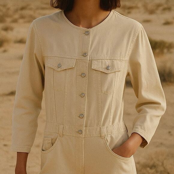 Zara NWT Beige Denim Linen Blend Jumpsuit XS - Picture 1 of 6